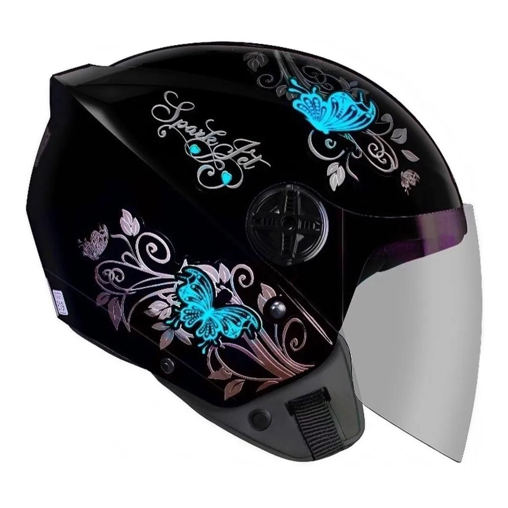 Capacete Aberto Ebf Jet Borboleta Preto E Azul