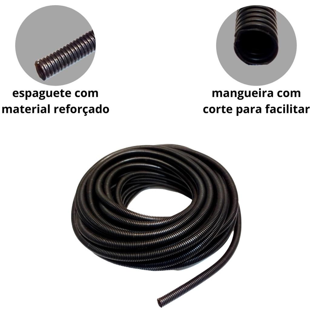Rolo Espaguete Tubo Corrugado 10mm Preto Conduite Com Corte 20 Metros Mangueira Reforçada Resistente Para Chicotes Fios