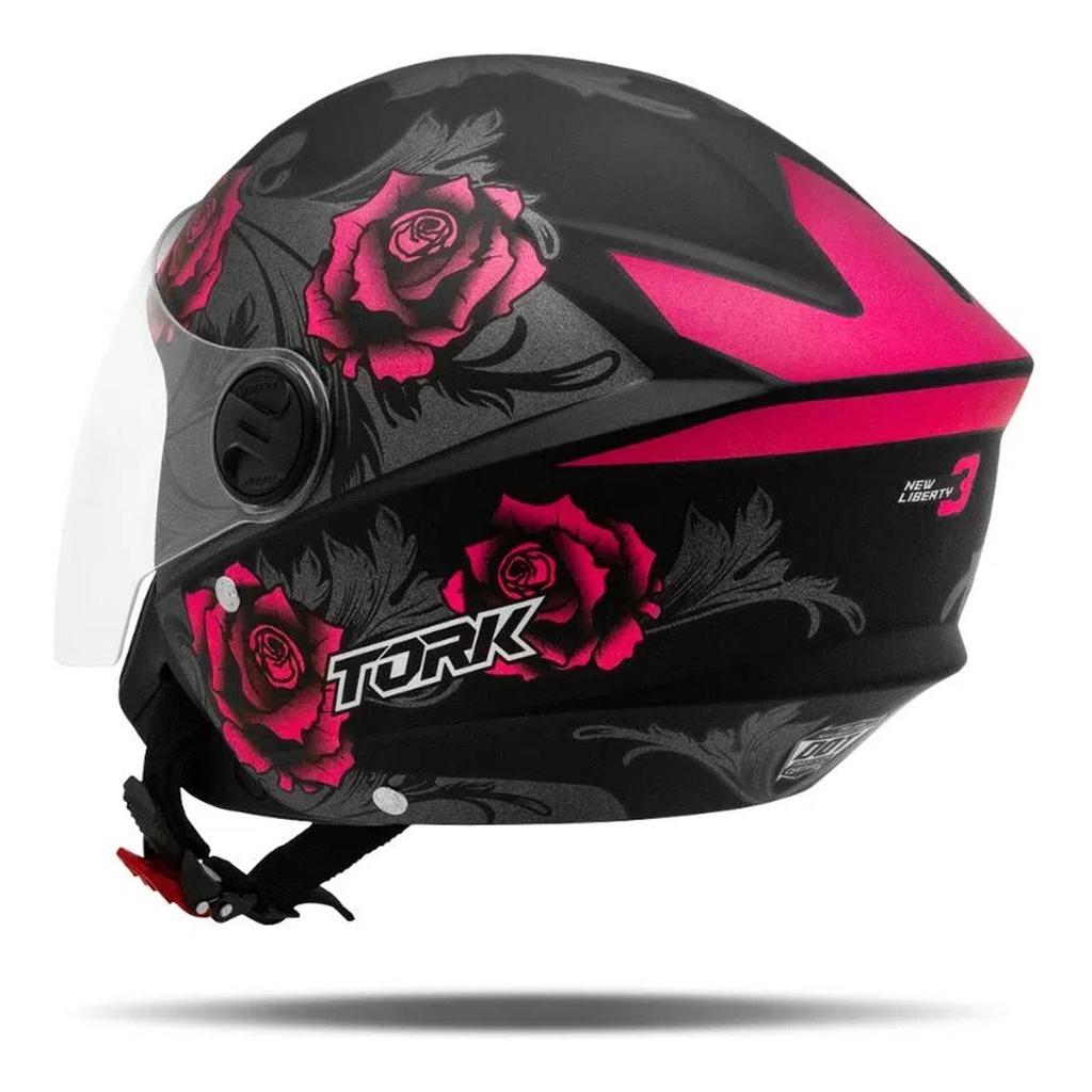 Capacete Aberto Moto New Liberty 3 Flowers Rosa PRO Tork Tamanho 58 Inmetro