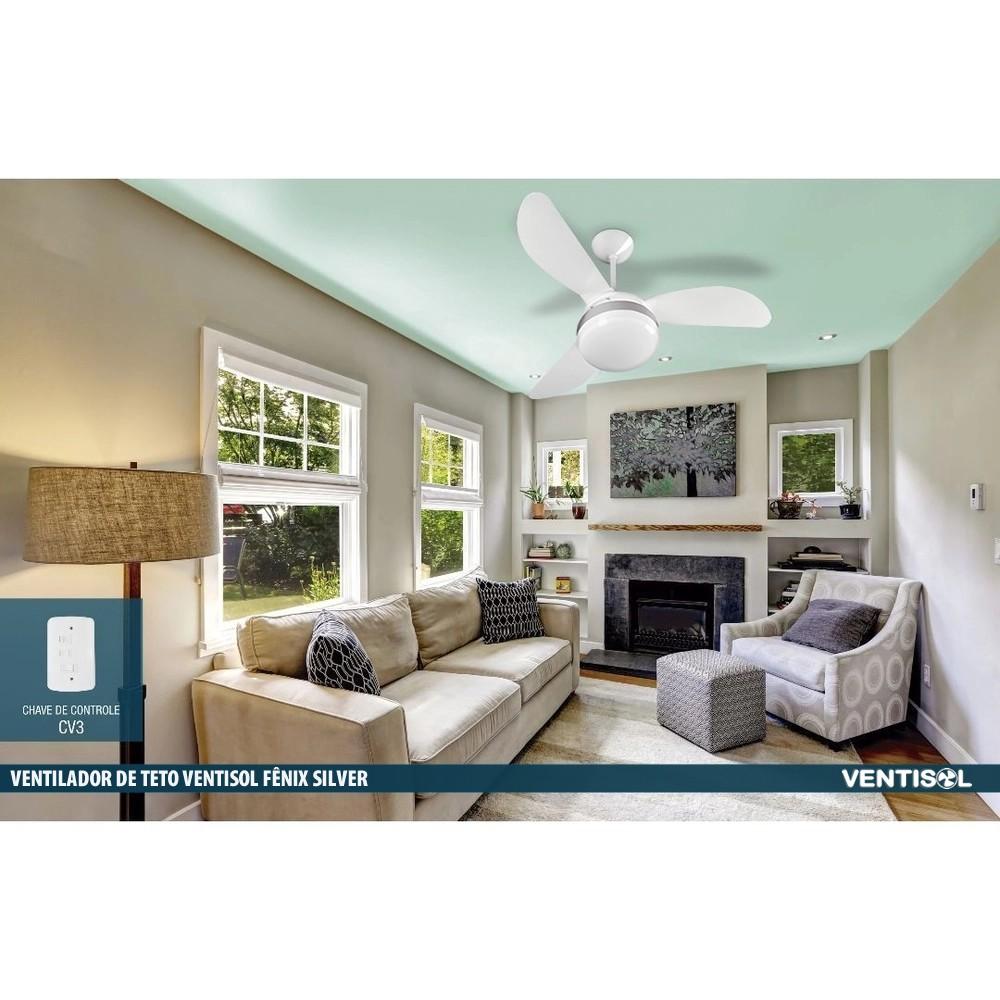 Ventilador De Teto Ventisol Fênix Branco/Silver 3 Pás CV3 Premium - 127v