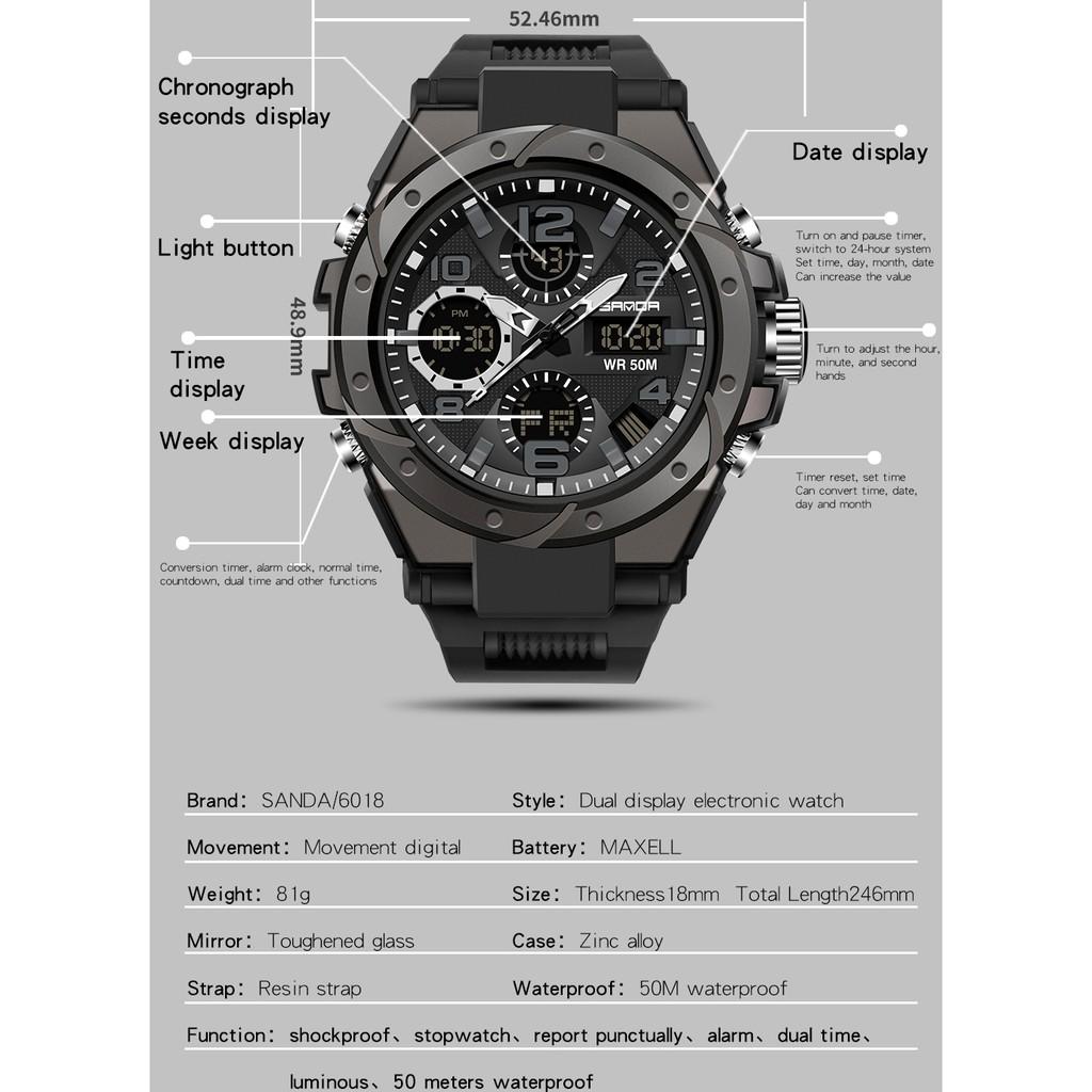 Sanda Relógio Masculino Esportivo De Luxo À Prova D Água Quartzo LED Multifuncional Para Natação Militar Relógio Masculino