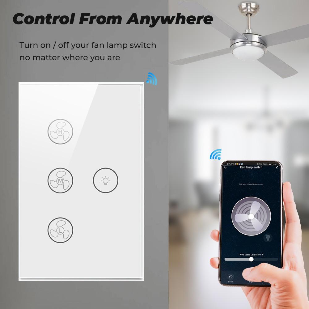 Tuya Smatrul Toque Wifi Teto Ventilador Interruptor De Luz Eua 100-240vvida Inteligente Temporizador Remoto Controle De Velocidade De Vidro Da Parede