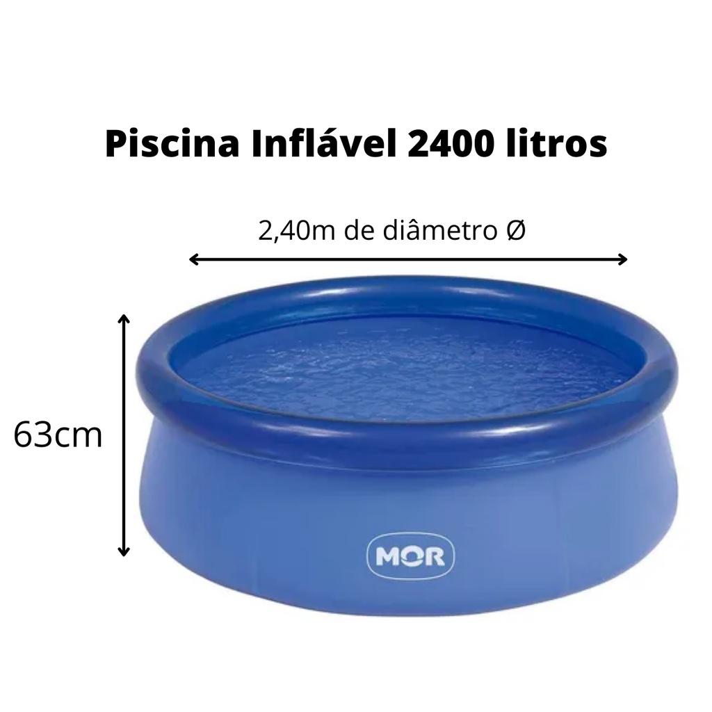 Kit Piscina Inflável Redonda 2400 Litros + Brinde Inflador Prático Bomba De Ar Piscina - Mor