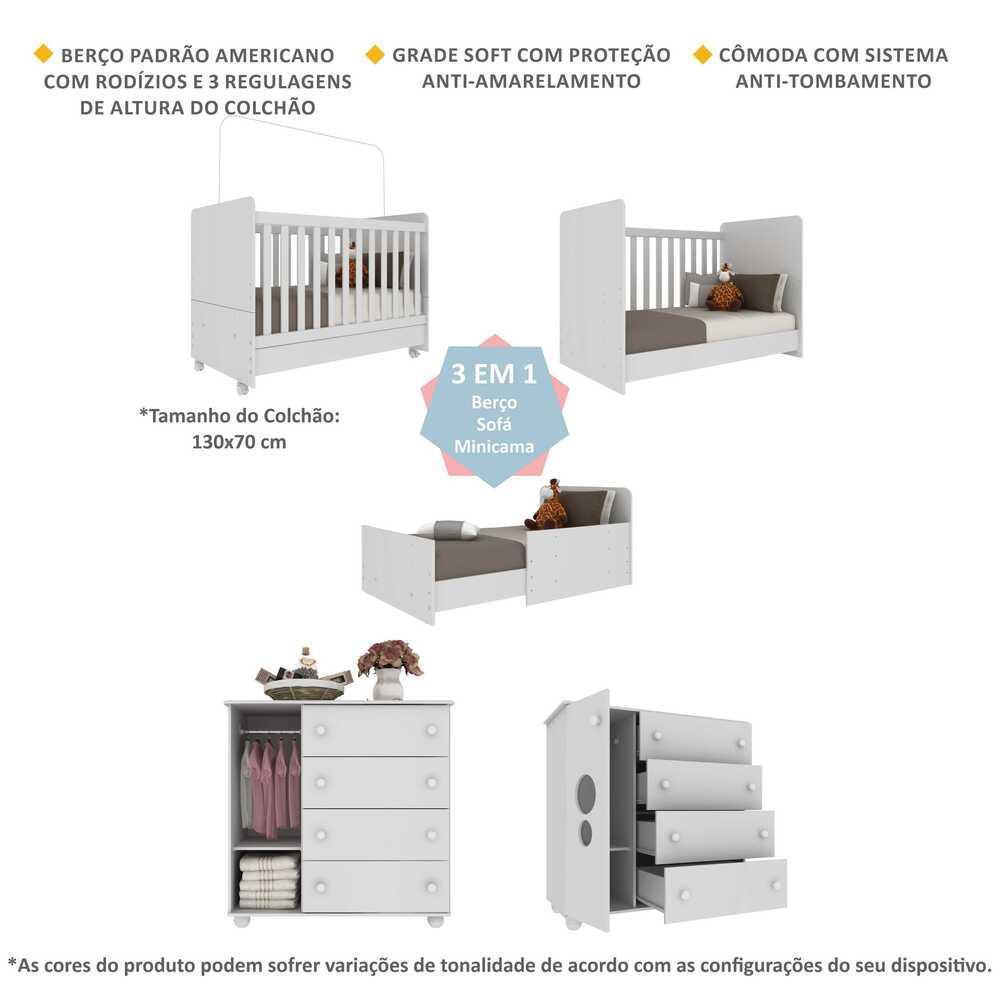 Quarto Infantil Com Berço E Cômoda Multimóveis Pimpolho Branco