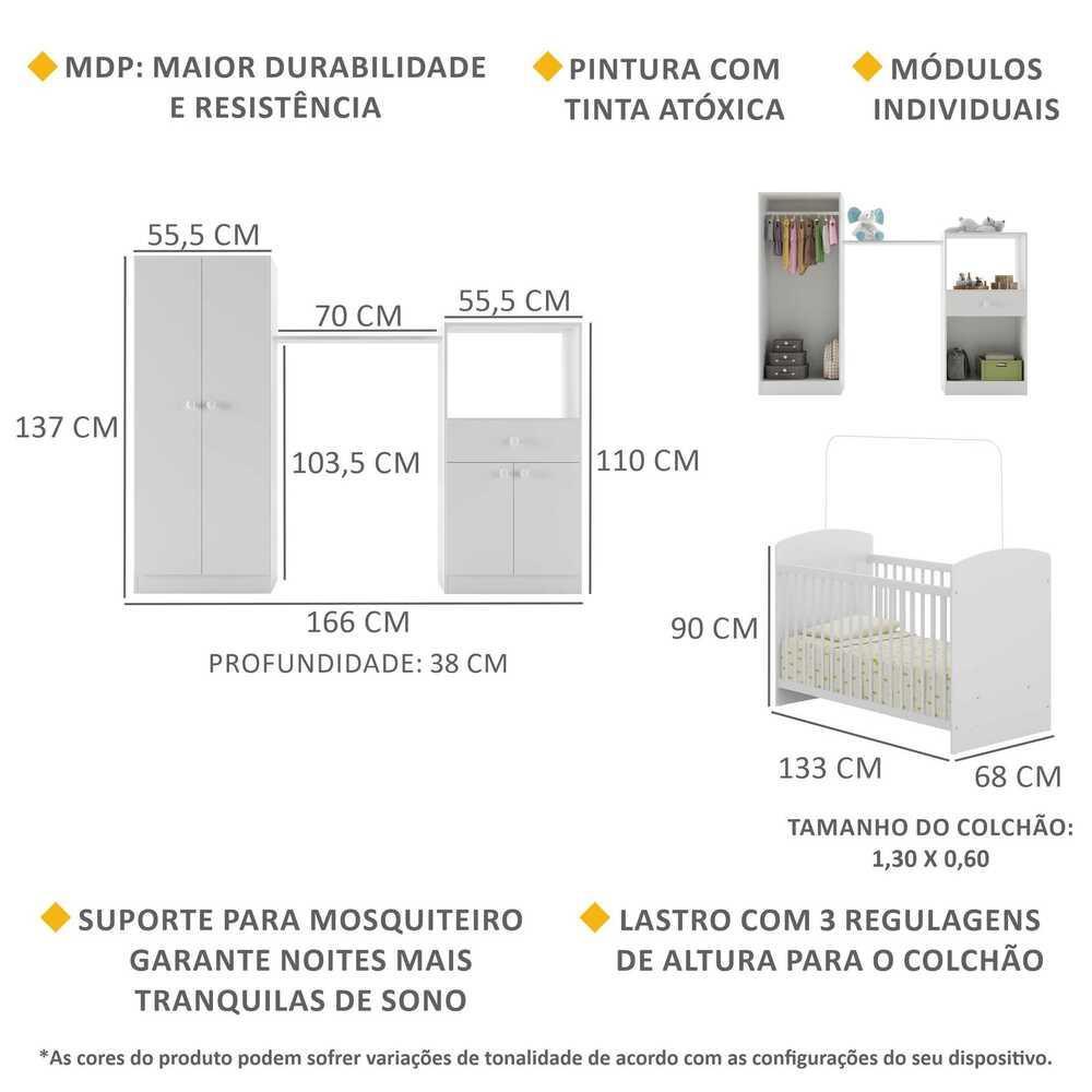 Quarto De Bebê Completo Berço/guarda-roupa/cômoda Multimóveis Branco