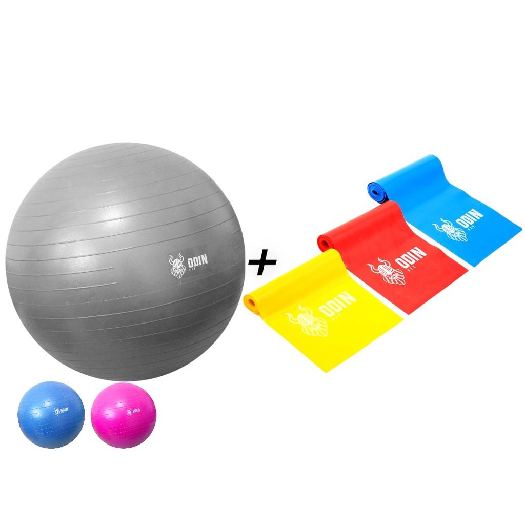 Kit Elastico Treino Thera Band + Bola Pilates 75 Cm Odin Fit