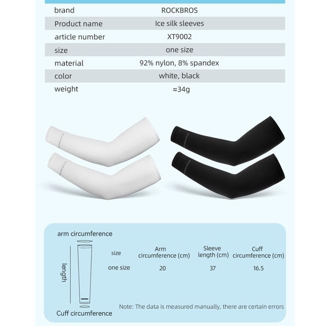 Rockbros Manguito Ciclismo Protecção Solar Uv50+ Ice Silk Frio Respirável 2-cors Preto/branco