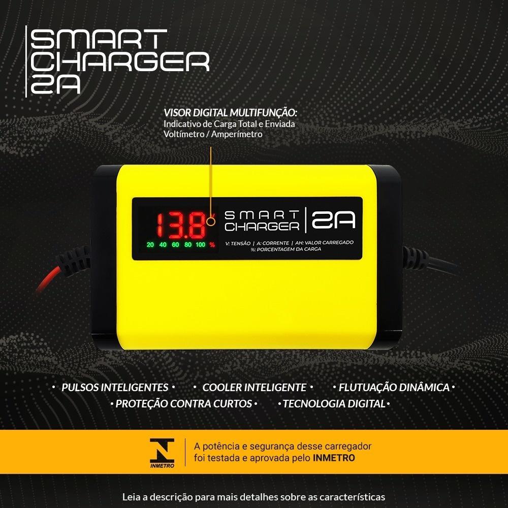 Carregador Bateria Carro E Moto 12v 2ah Bivolt P/Moto Todas As Marcas Com Indicador Carga