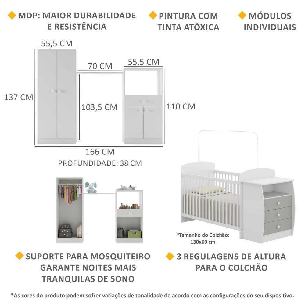 Quarto Infantil Com Berço-cômoda Laura Multimóveis Branco/cinza