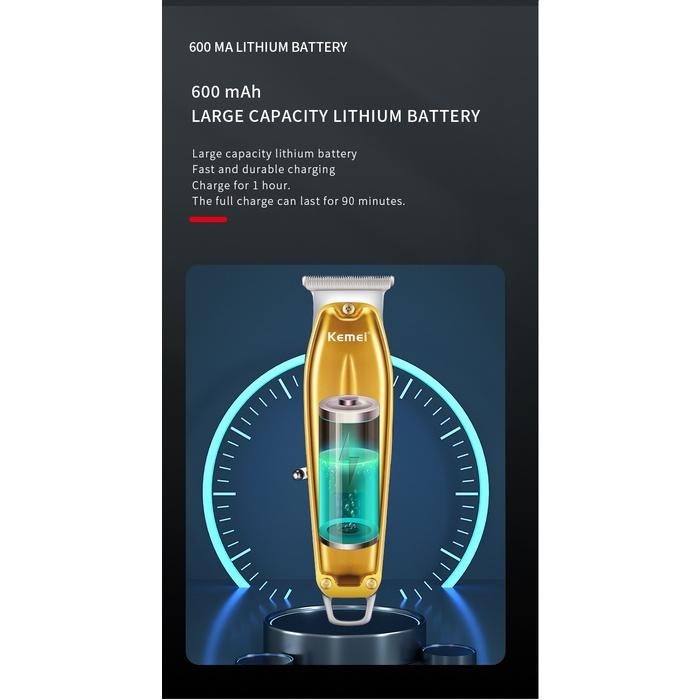 Aparador De Cabelo Kemei Profissional Mini Máquina De Corte Elétrica Recarregável Homens Sem Fio De Metal Acabamento