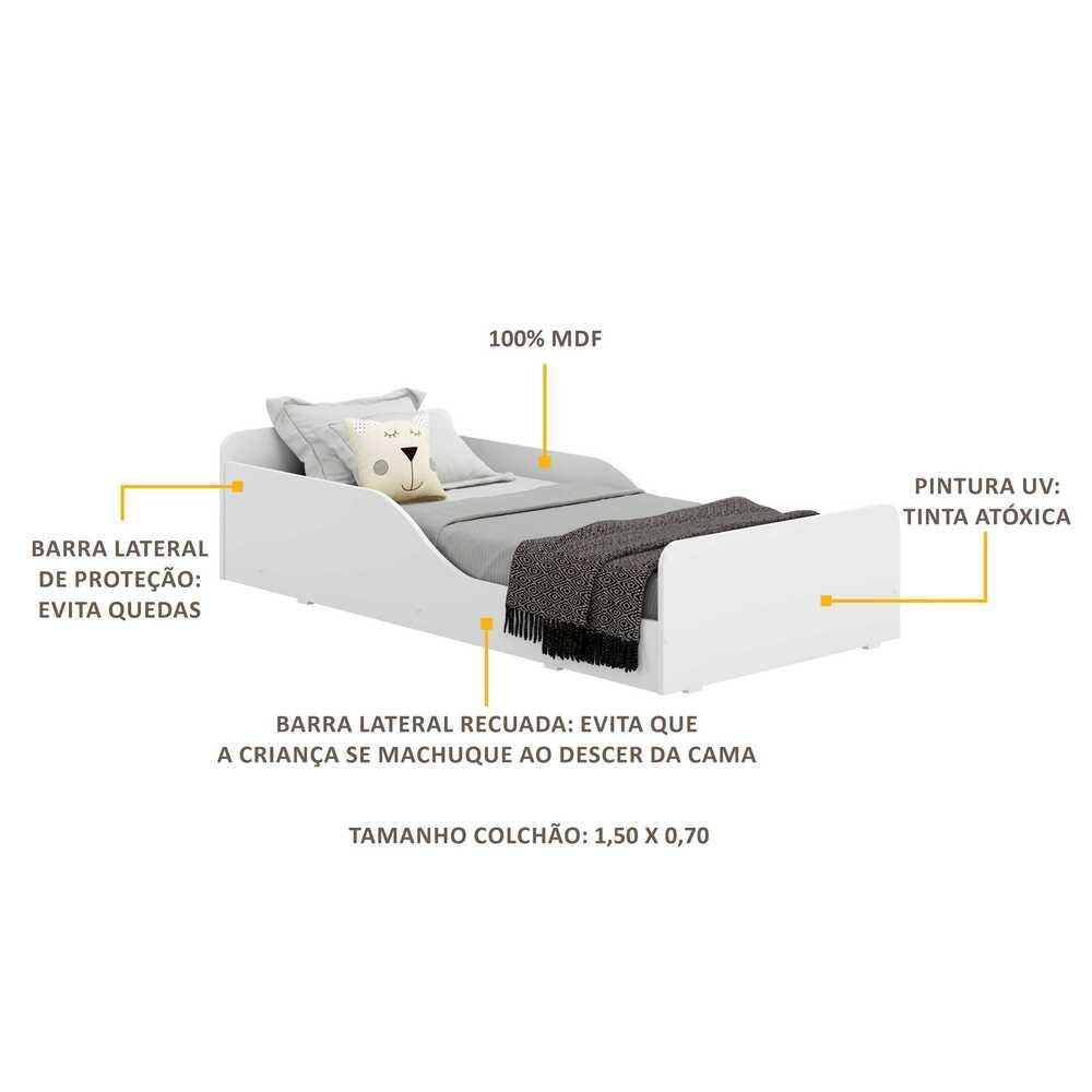 Cama Infantil Montessoriana C/Barras De Proteção P/Colchão 70 X 150 Cm Square Multimóveis Branca