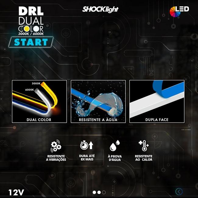 Fita Barra LED 60 Cm Dual Color Shocklight Carro Moto Tuning Efeito Ghost/start/apresentação Seta Sequencial