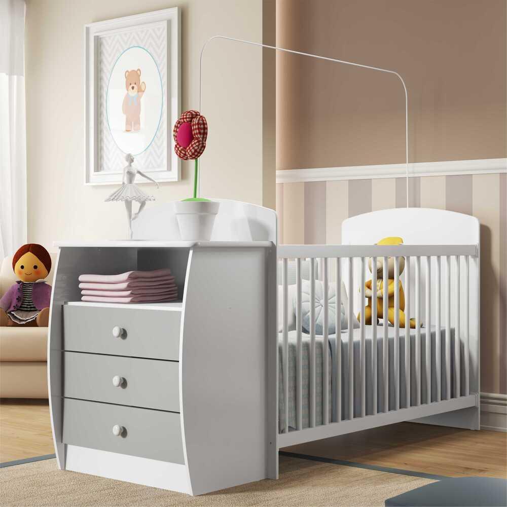Berço Cômoda Para Colchão 60 X 130 Cm Rafael Multimóveis Branco/cinza