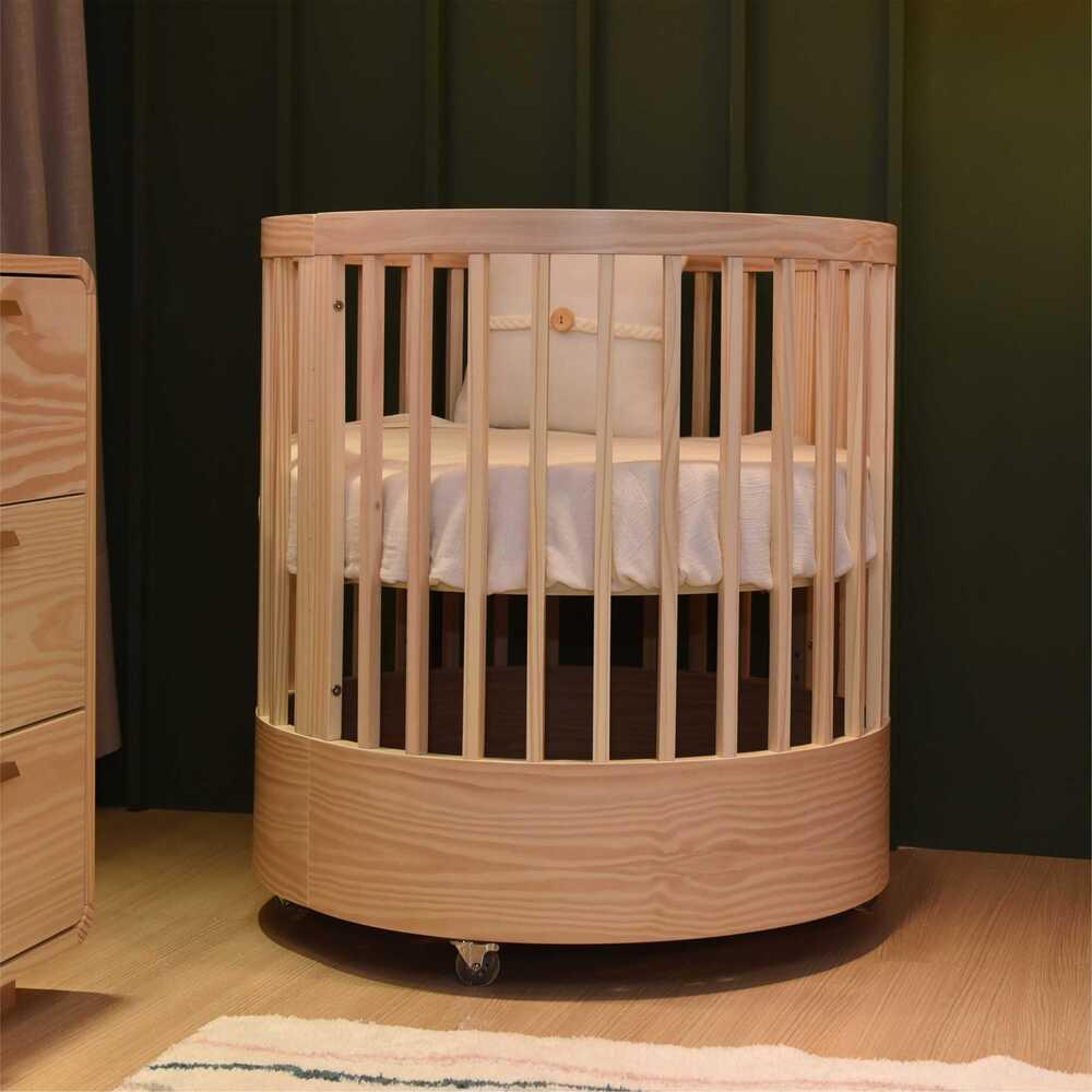 Berço Redondo Evolutivo 3 Em 1 Wave Nature Mini Berço + Mini Cama Mdf/madeira
