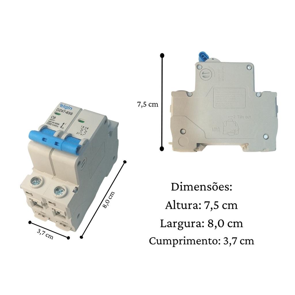 Disjuntor Bipolar 2 Polos Duplo Térmico E Magnético Tipo D Residencial Fotovoltaico 110 A 220V