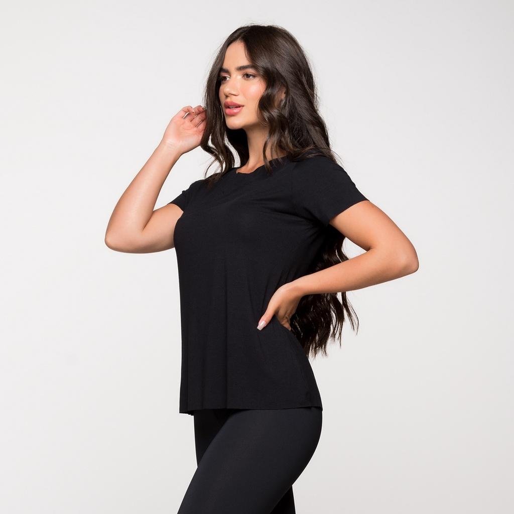 Blusa Fitness Feminina Academia Viscolycra Basica Preta Lisa Sem Estampa