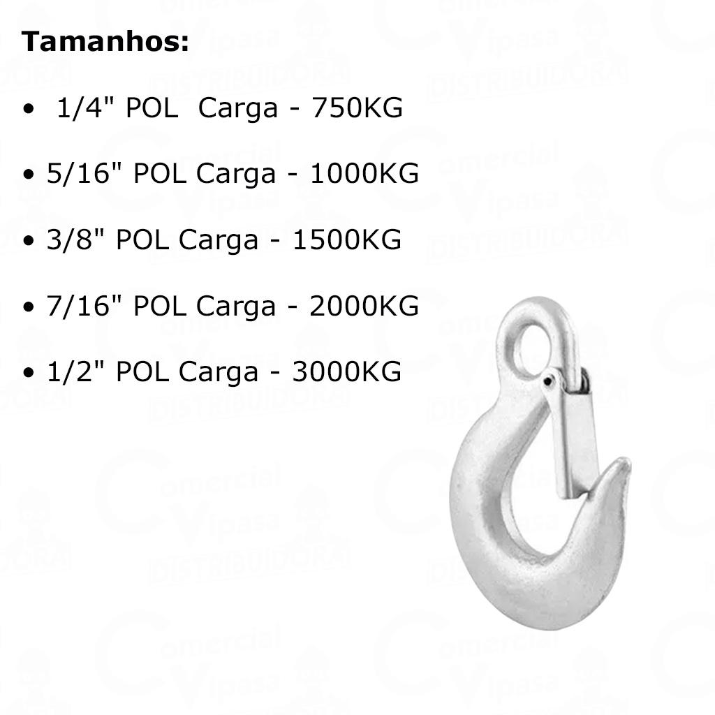 Gancho Olhal Com Trava Segurança Aço Galvanizado 1/4 A 7/16 Pol 750 - 3000kg Vários Tamanhos