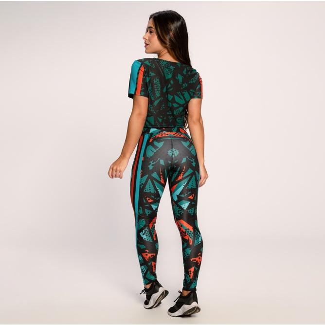 Conjunto Fitness Suplex Estampado Academia Feminino Cropped E Calça Abstrato