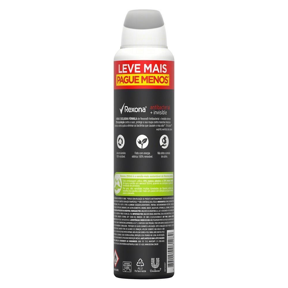 Kit 3 Desodorantes Antitranspirante Aerosol Rexona Antibacterial + Invisible 250ml