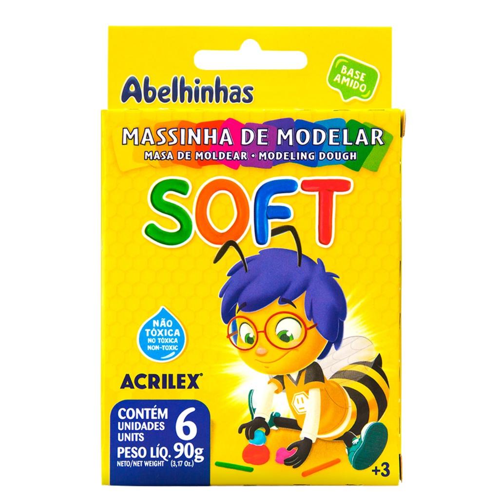 Kit 20 Massinha De Modelar 06 Cores Soft Abelhinhas - Acrilex