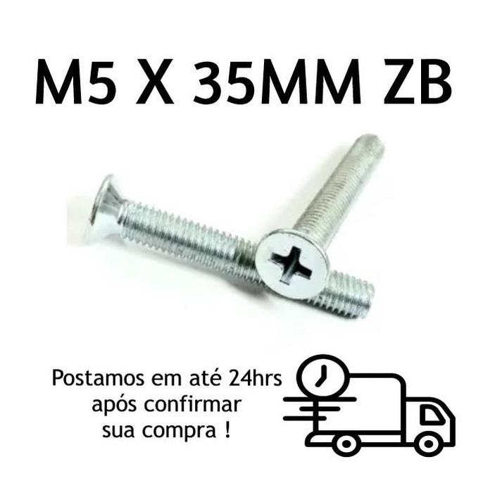 Parafuso Chato Phillips M5 X 35mm Zincado Branco Zb