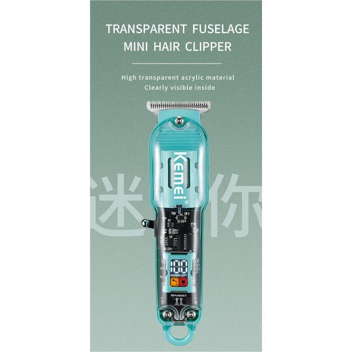 Máquina De Cortar Cabelo Kemei Recarregável Sem Fio 0.1mm Lâmina T Aparador De Barbearia Cortadores Transparente Corpo Acrílico