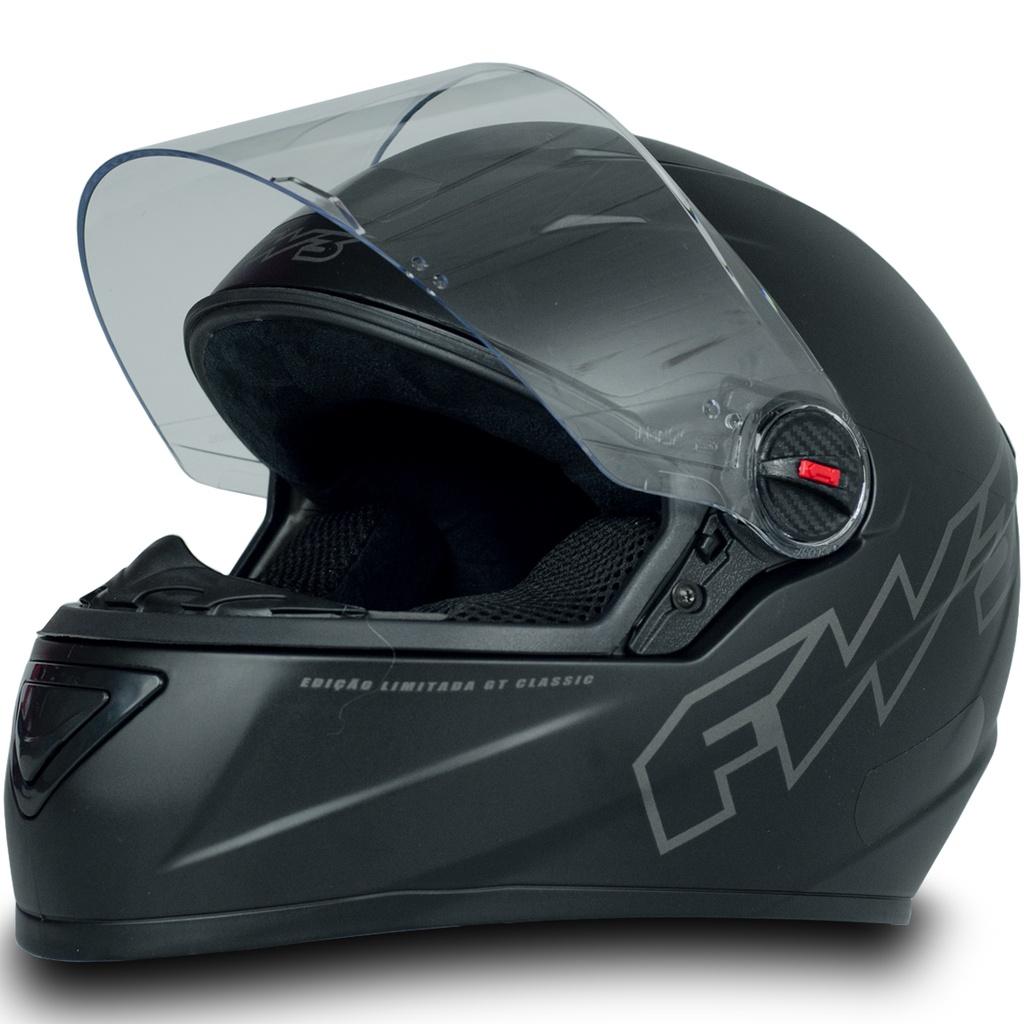 Capacete Gt Classic Fw3 Masculino E Feminino Com Viseira Transparente 2.5mm Abertura Dois Estágios
