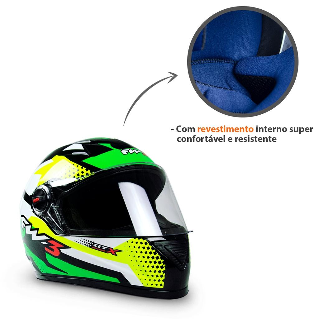 Capacete Fechado Gt Super Moto Viseira Fw3 Vários Tamanhos E Cores