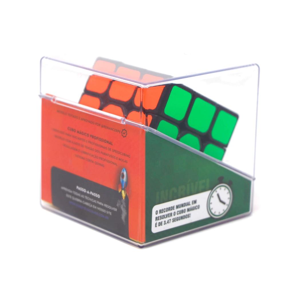 Cubo Mágico 3x3 Cuber PRO Adesivado Lubrificado E Regulado Com Estojo Acrílico