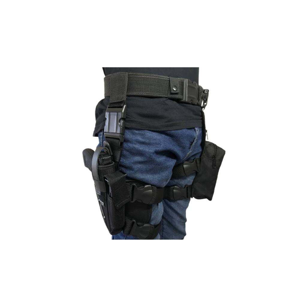 Coldre Destro (lado Direito) Robocop Cintura/perna + Cinto N.a +bornal Militar Modular Preto