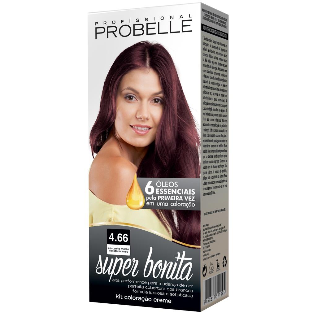 Coloração Super Bonita 50g 4.66 - Castanho Médio Violeta Intenso Probelle