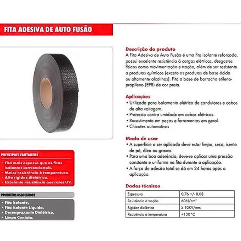 Fita Isolante Auto Fusão 19mm X 10 Metros Para Alta Tensão E Isolação Emborrachado Uso Profissional