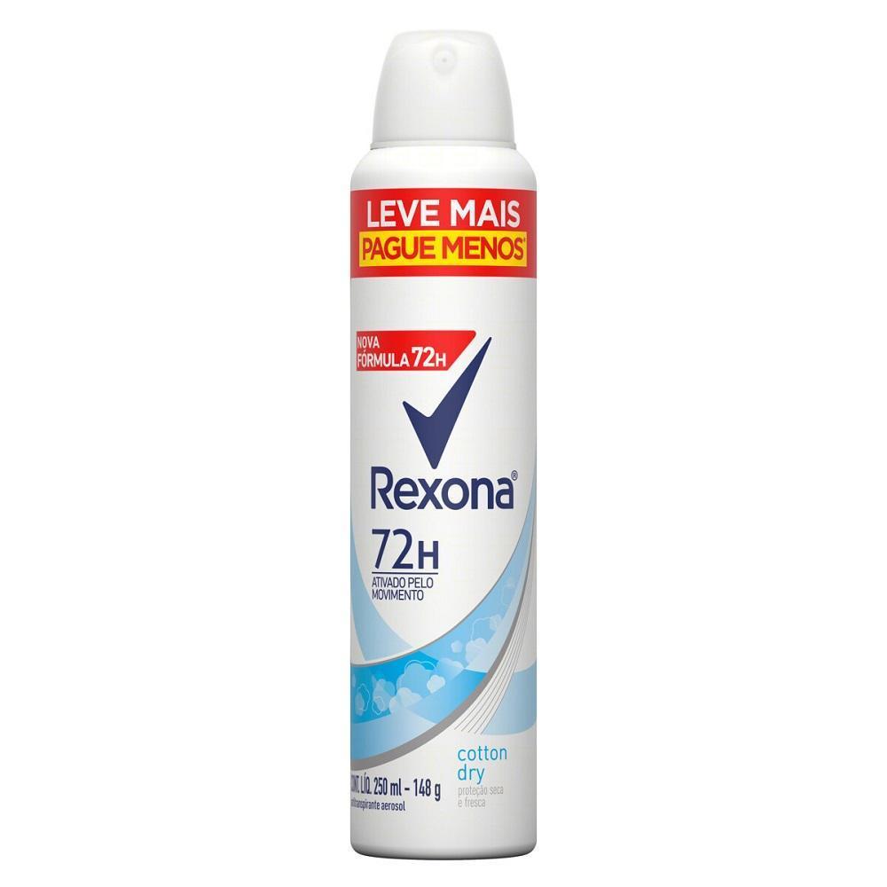 Kit 3 Desodorantes Antitranspirante Aerosol Feminino Rexona Cotton Dry 72 Horas 250ml