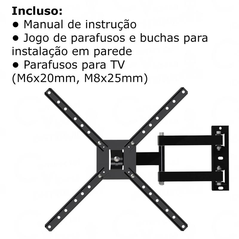 Suporte Para TV Tri Articulado De 10 A 56 Pol. Kit Instalação Completo