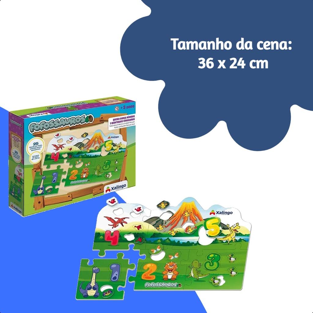 Quebra-cabeça Cartão Números E Quantidades Fofossauros 36x24 Cm Papel Cartão 25 Peças +4 Anos Xalingo