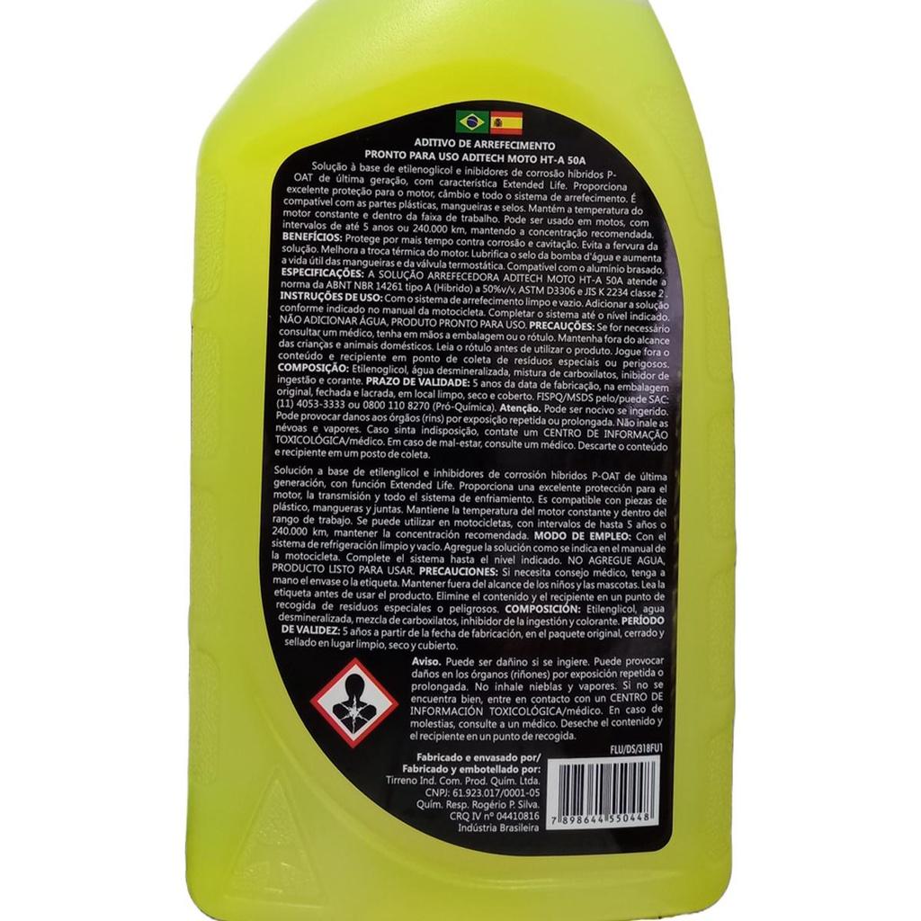 Kit Aditivo Fluido Radiador Para Moto Aditech Tirreno - 2 L