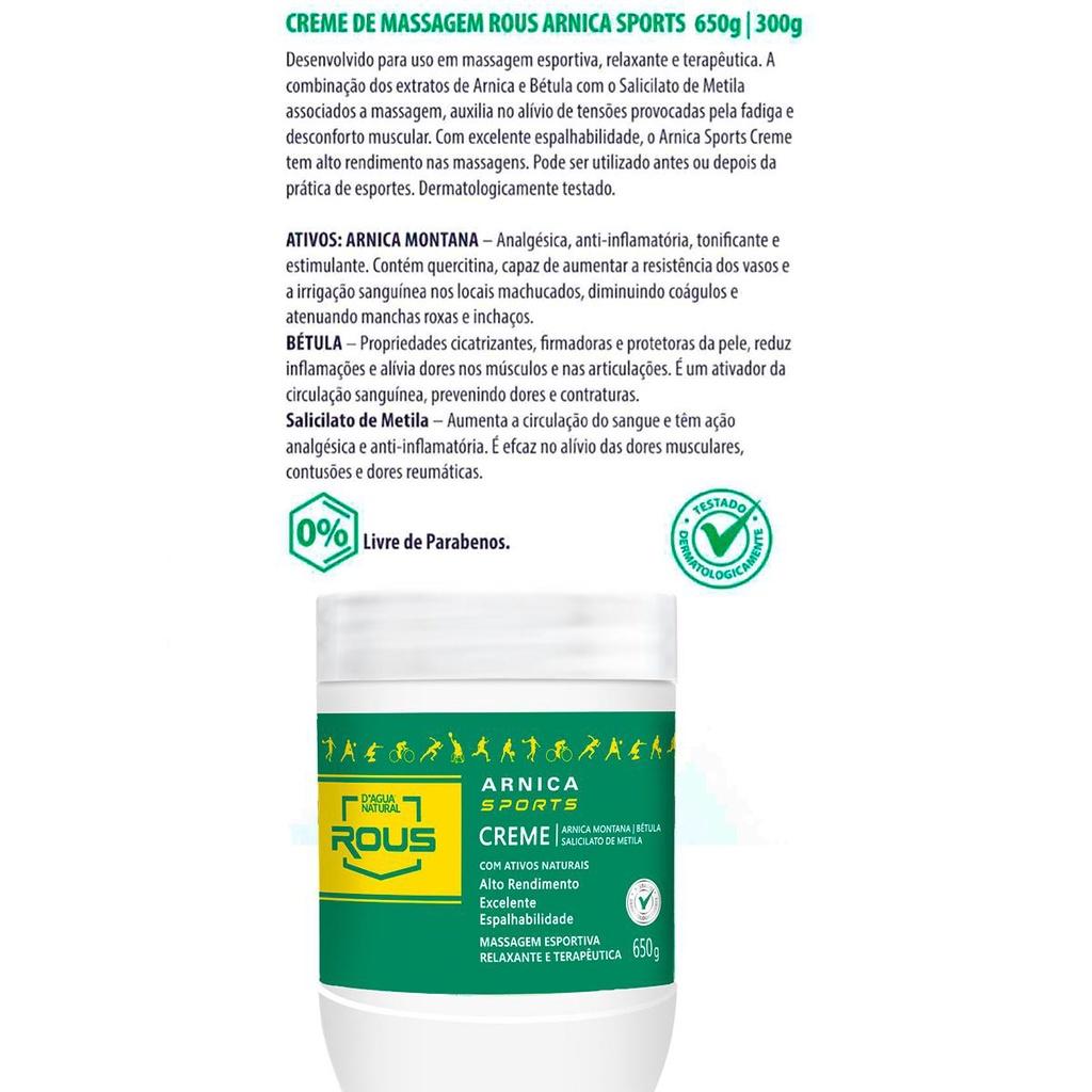 Creme Dagua Natural Rous Arnica Sports 650G Massagem Esportiva Relaxante E Terapêutica