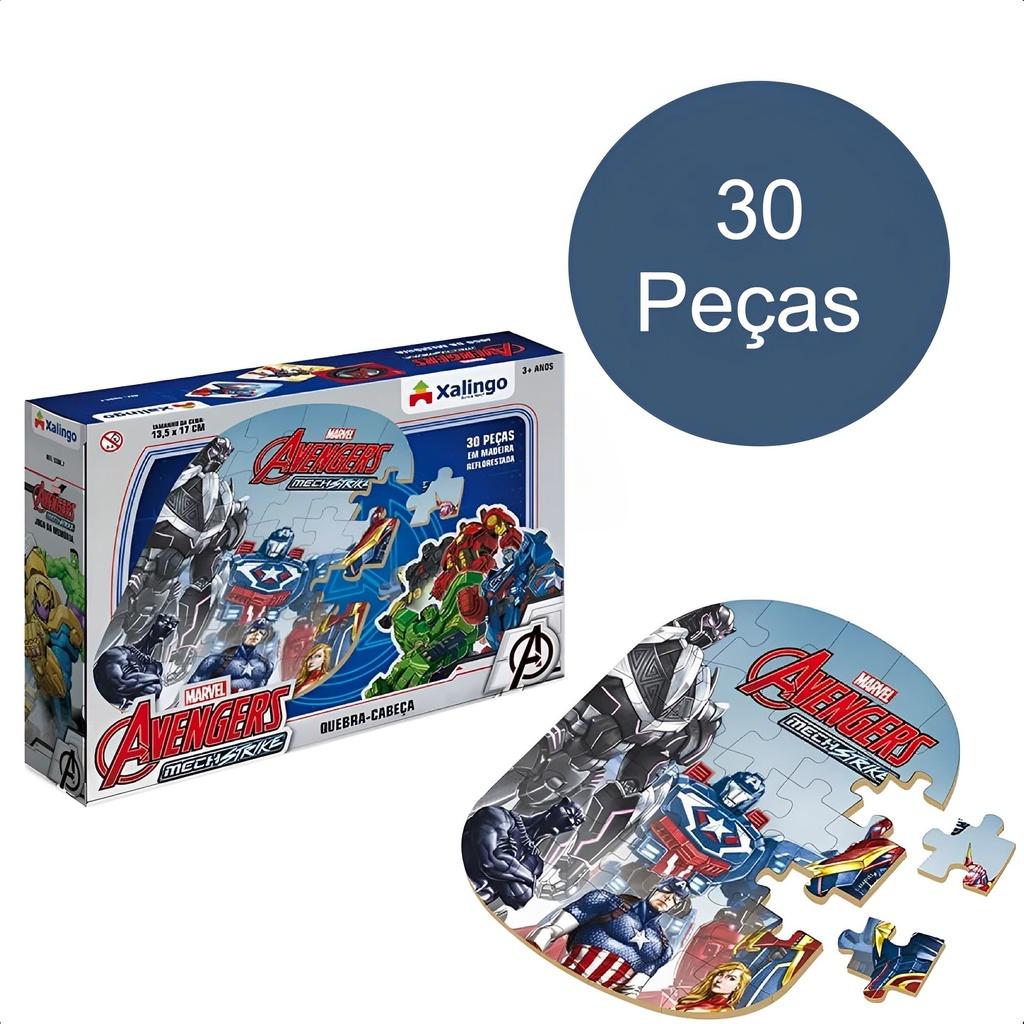 Quebra-cabeça Infantil Avengers Mech Strike 30 Peças Em Madeira Reflorestada + 4 Anos Xalingo