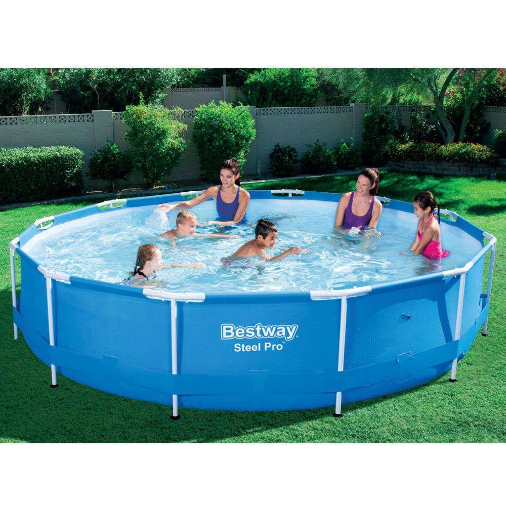 Piscina Estruturada Redonda Bestway Steel PRO 6473 Litros Lona Em Pvc Estrutura Em Aço E Pvc