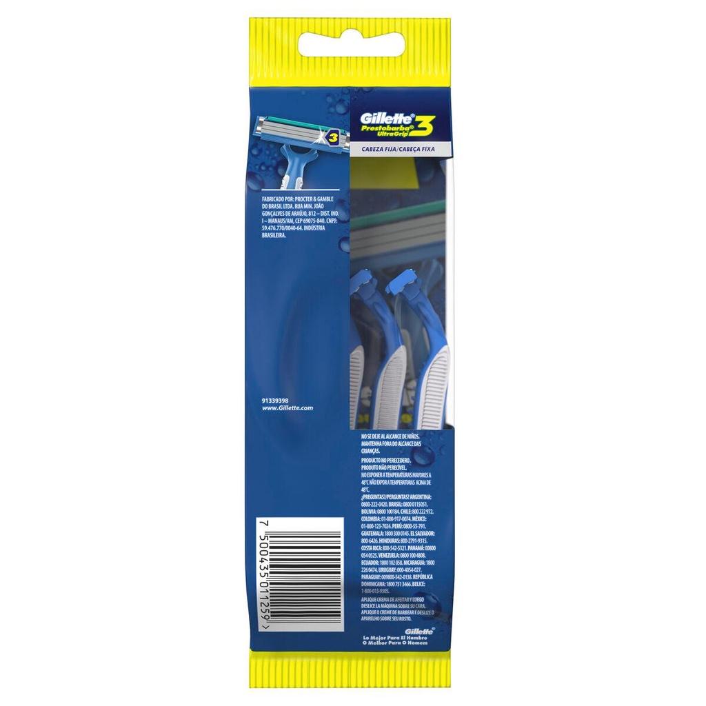 Aparelho De Barbear Descartável Gillette Prestobarba Ultragrip3 C/4 Unidades