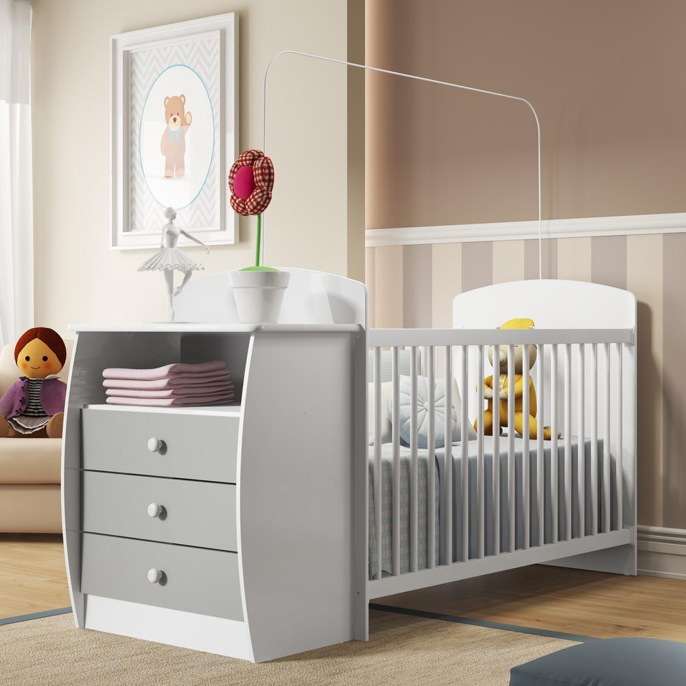 Berço Cômoda Com Colchão Incluso Colinho De Mãe Multimóveis Branco/cinza