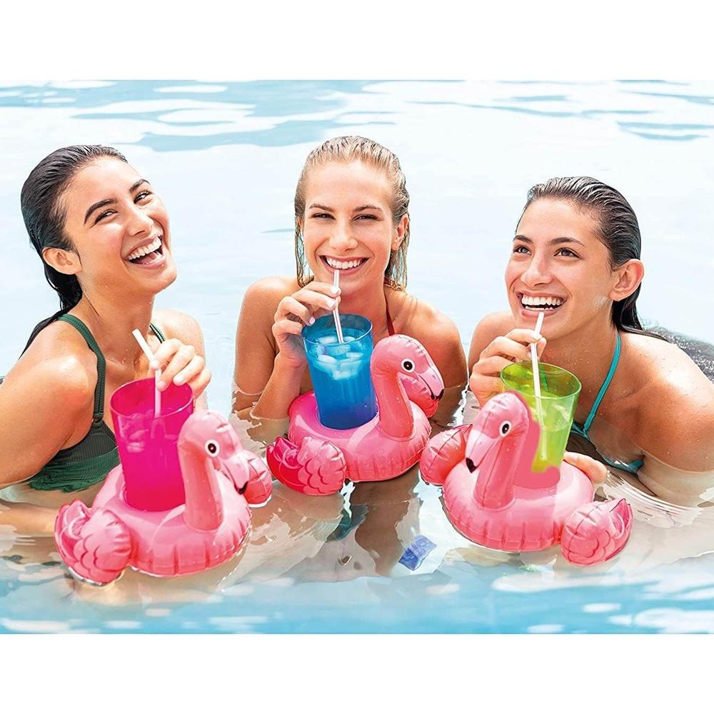 Kit Com 3 Porta Copo Flamingo Inflável Piscina Mar Drink Holders Intex 33x25cm Intex