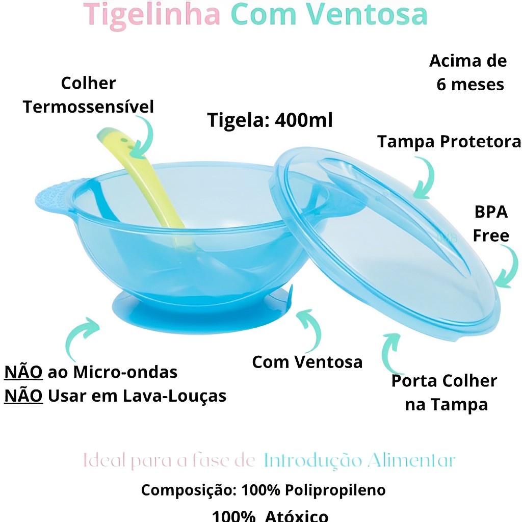 Kit Prato Bowl Com Tampa E Colher Azul Infantil 400ml 5230 - Buba