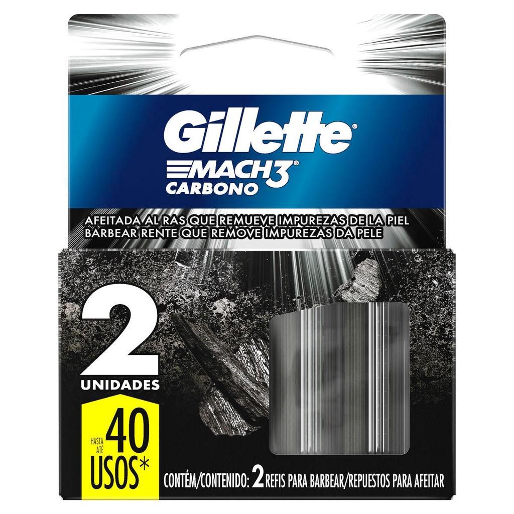 Kit Aparelho De Barbear Gillete Mach3 Carbono + Carga Gillete Mach3 Carbono 2 Unidades