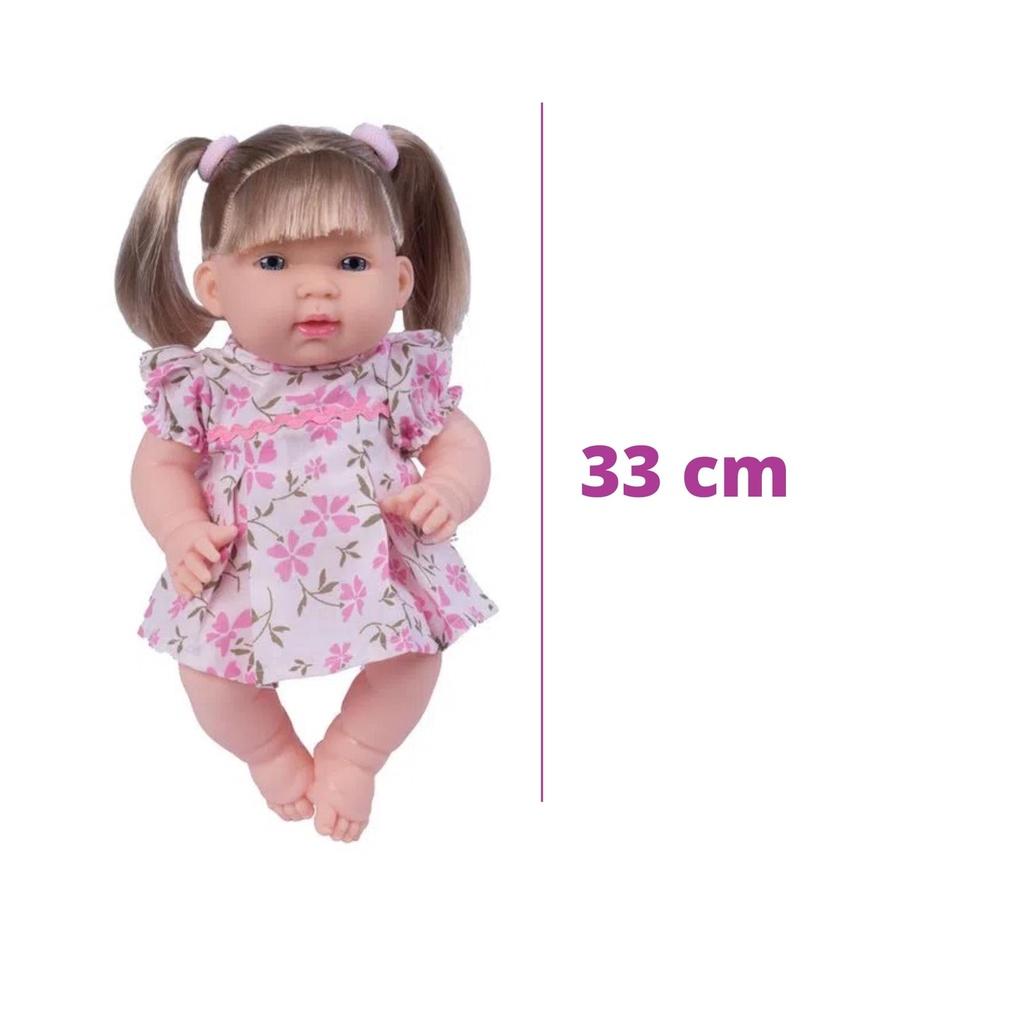Boneca Luisa Loira Articulada Em Plastico Vinil 33cm Vestidinho Florido E Chupeta Cotiplas
