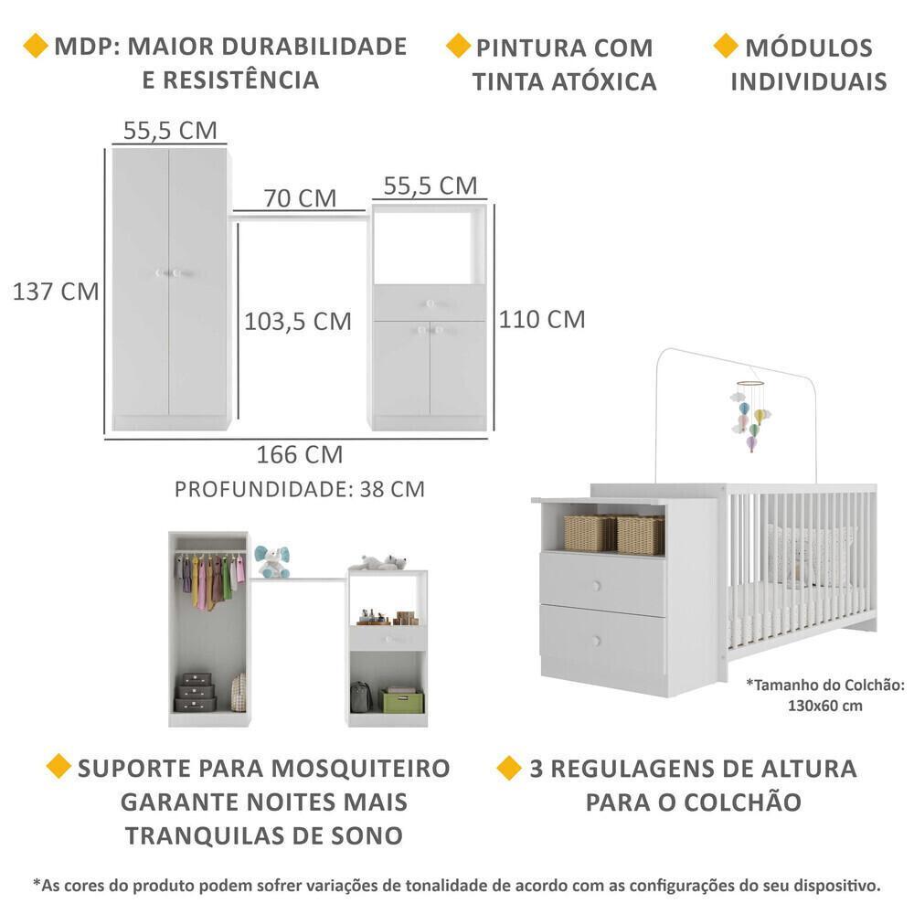 Quarto De Bebe Completo Infantil Com Berço Cômoda Olívia Multimóveis Branco