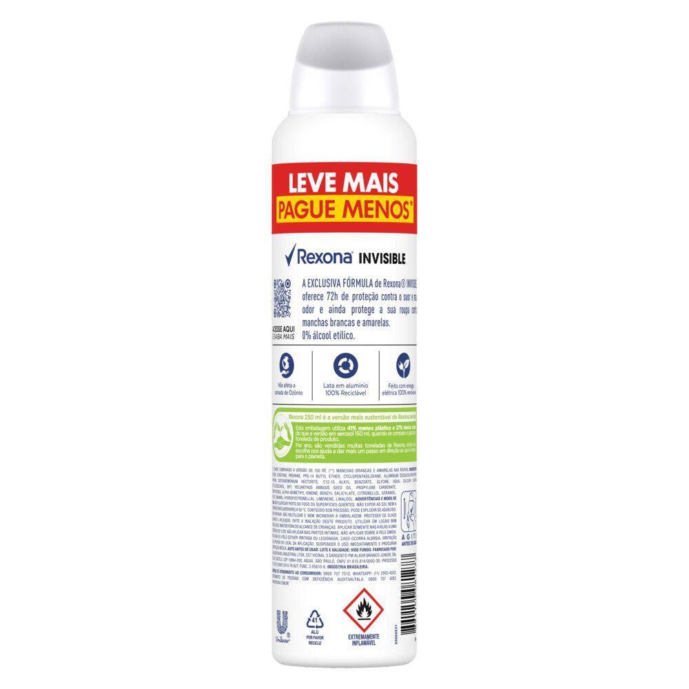 Desodorante Antitranspirante Aerosol Rexona Invisible 250ml