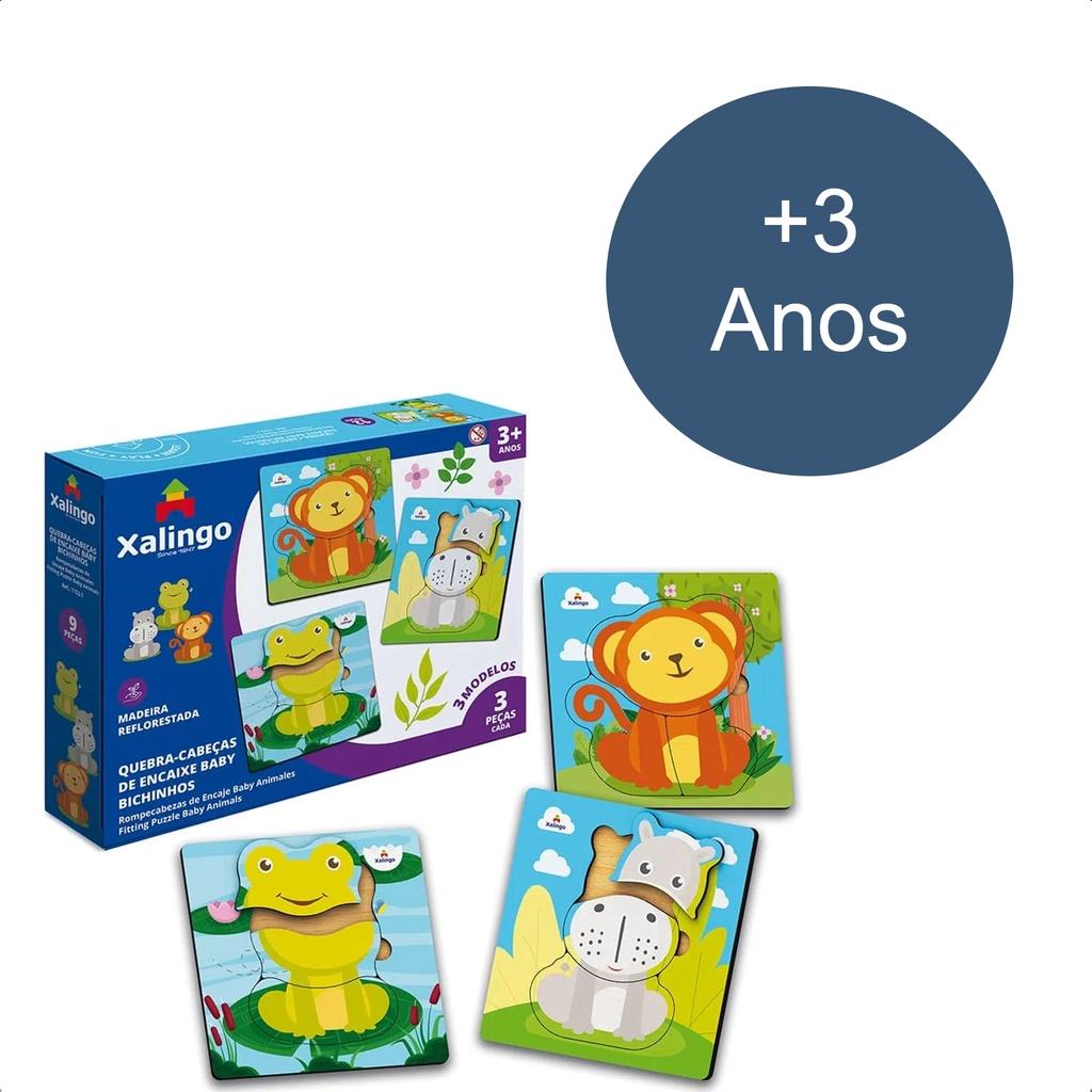 Quebra-cabeça Infantil De Encaixe Baby Bichinhos 12 Peças Em Madeira 15x5x15 Cm +3 Anos Xalingo