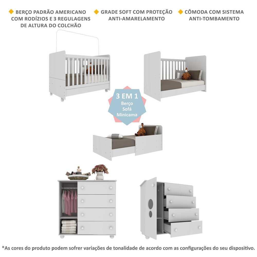 Quarto Infantil Berço Com Colchão Incluso E Cômoda Multimóveis Pimpolho Branco