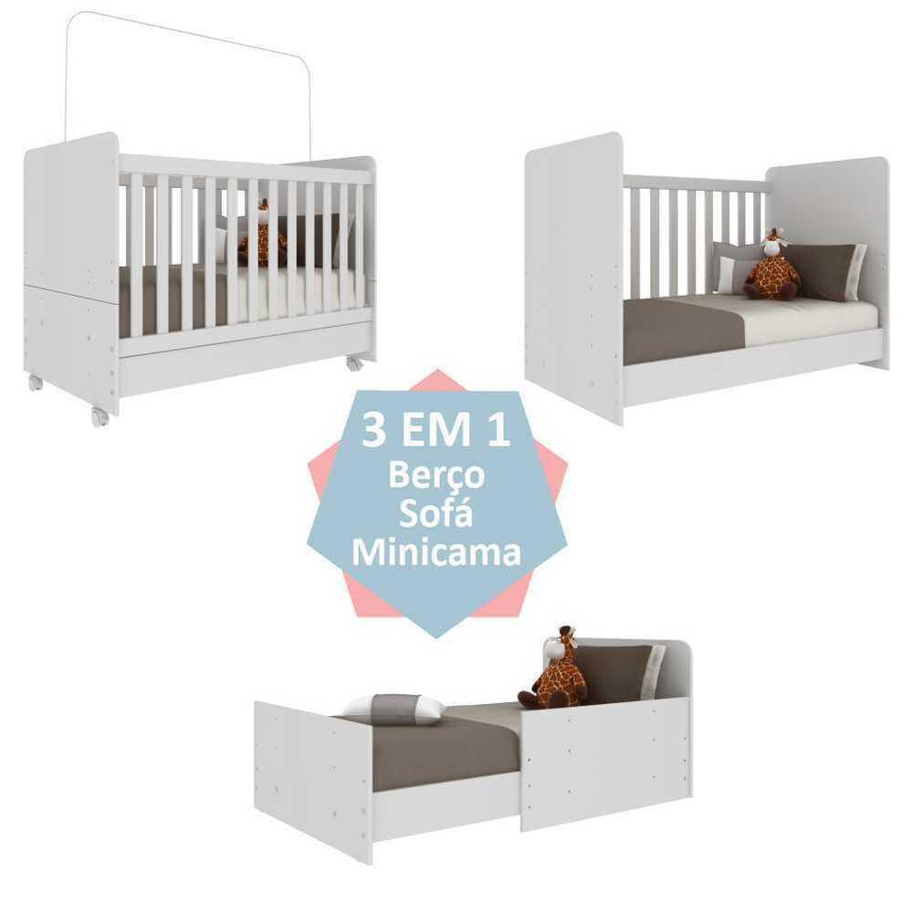 Berço Americano 3 Em 1 Com Colchão Incluso E Rodízios Bambino Multimóveis Branco Vira Mini Cama E Sofazinho
